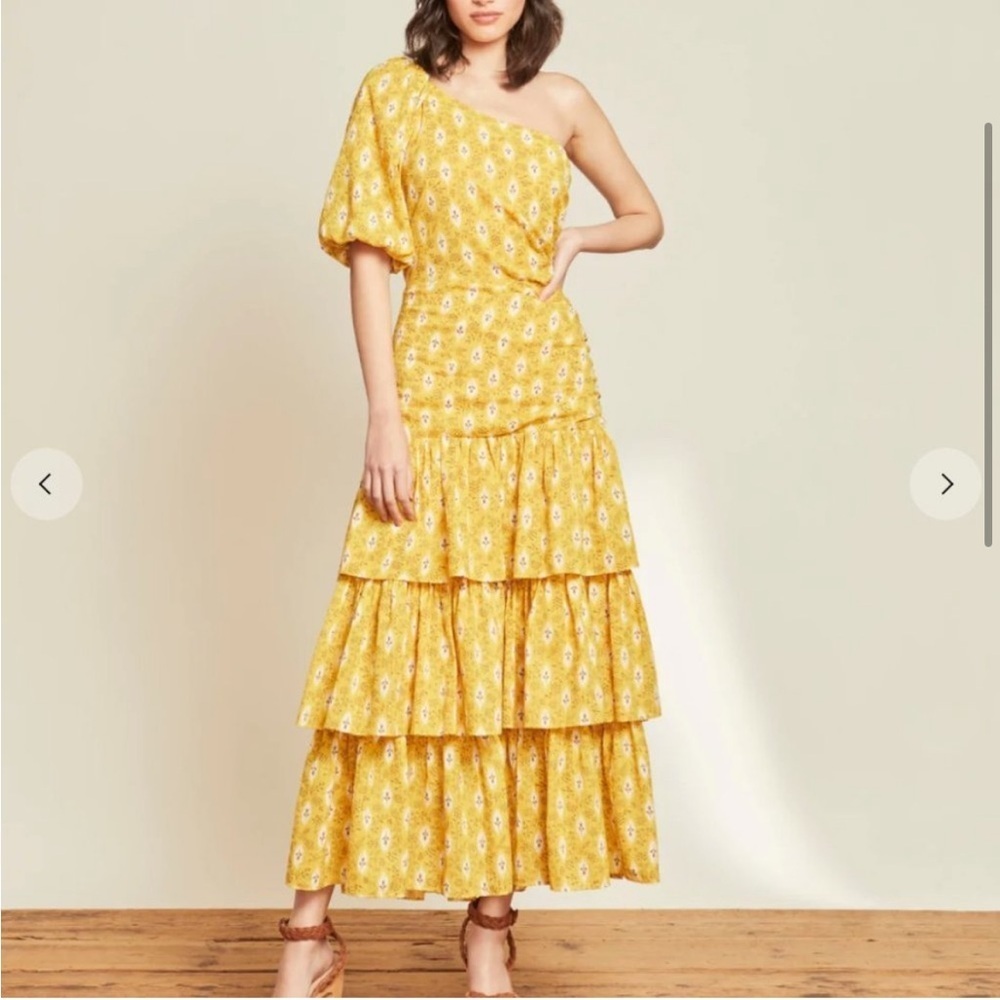 Veronica Beard Yellow Gold Virginia One Shoulder Tiered Maxi Dress Size 4